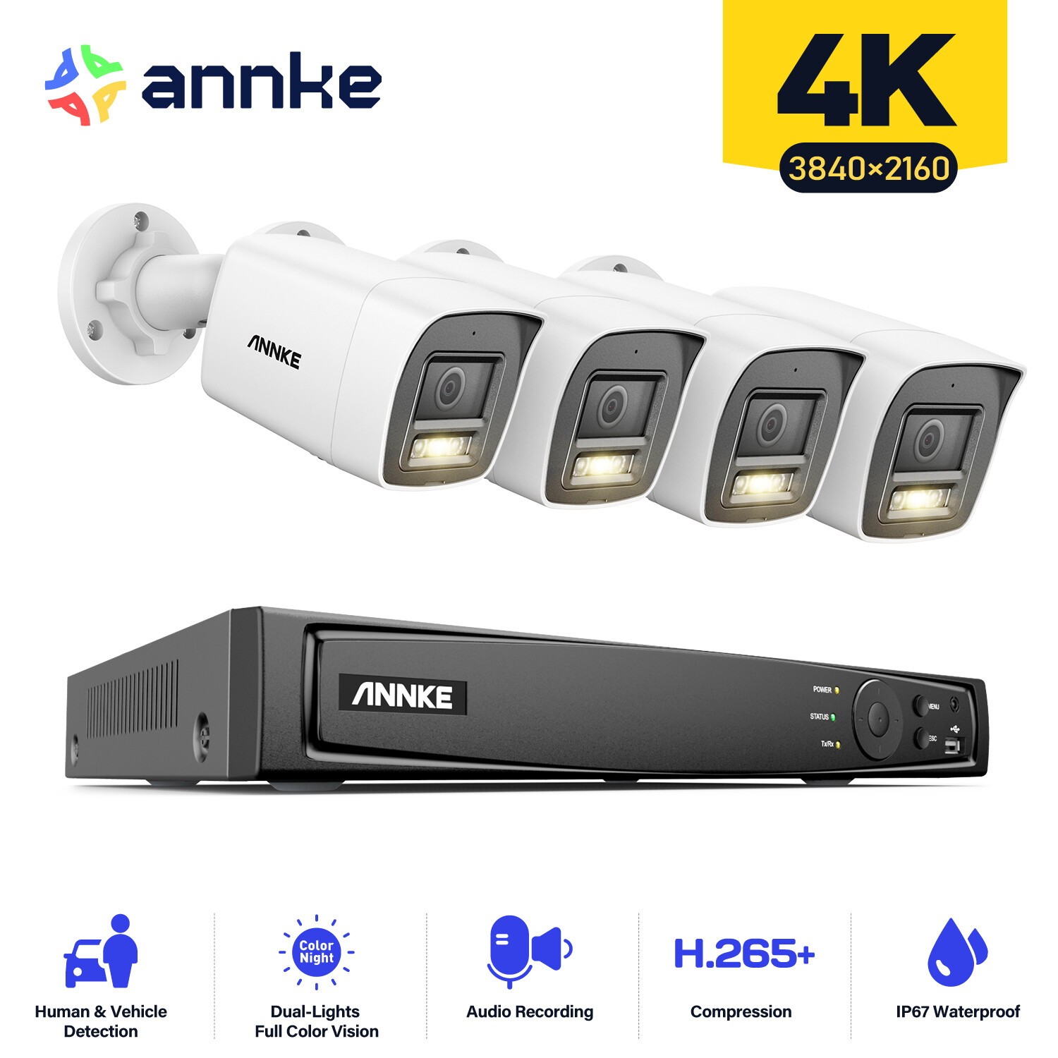 ANNKE 12MP 8CH NVR POE Security Camera System 4K Audio Recording AI Color Night