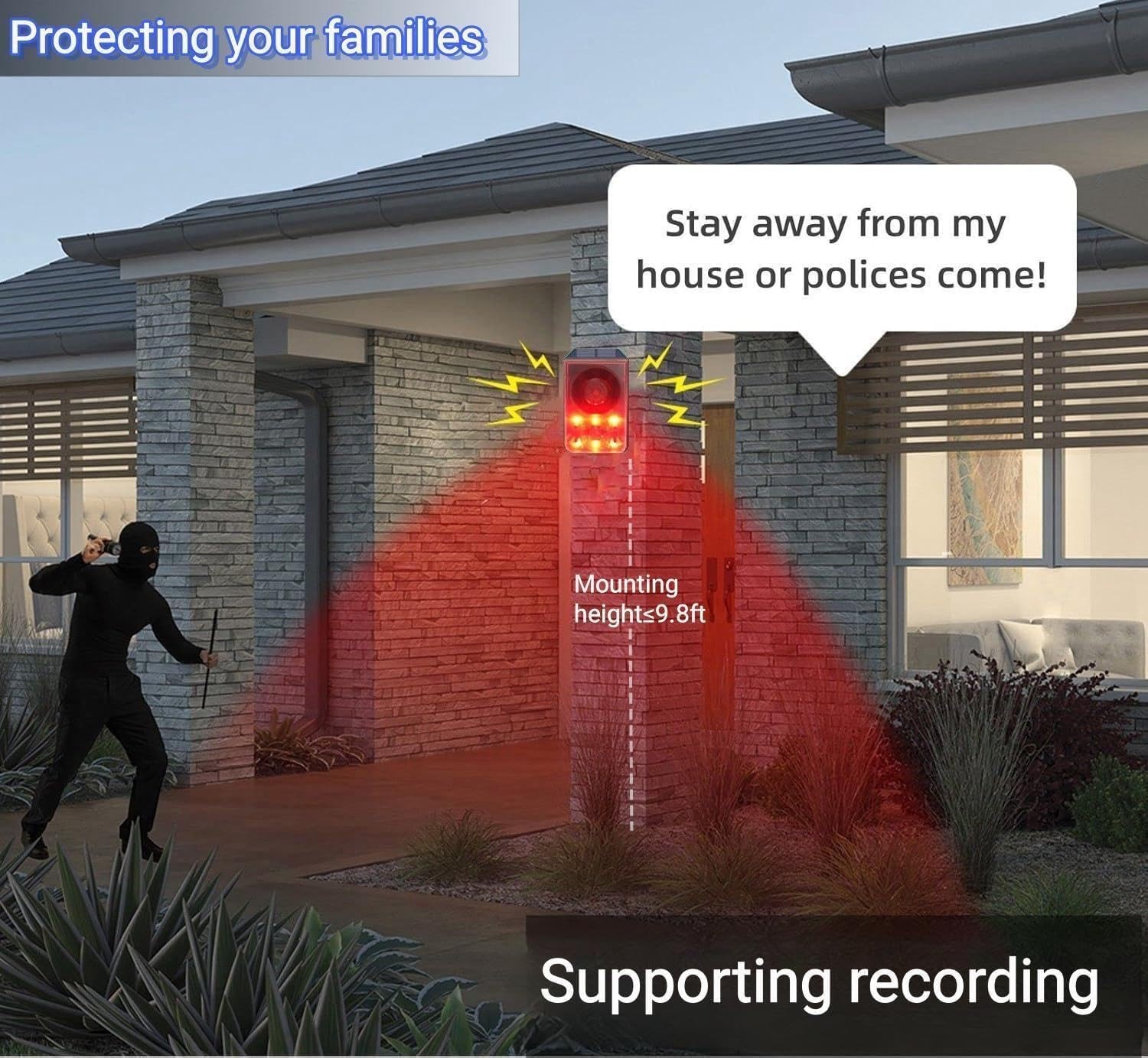 2pack Solar Outdoor Motion Sensor Alarm-Dog Barking or Gunshot Sound,Support …