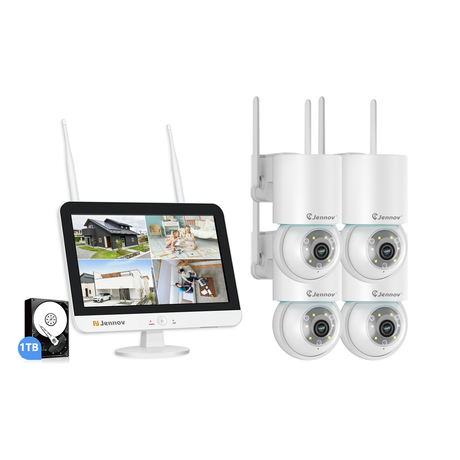 Jennov 5MP PTZ Wireless Security Camera System WiFi 12” Monitor 1TB HDD NVR