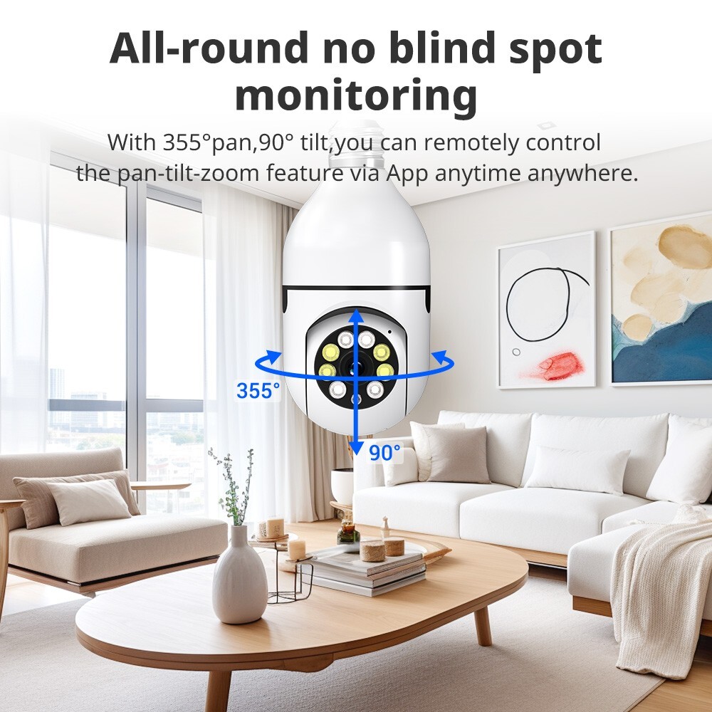 1080P E27 Light Bulb Camera Wireless WiFi Night Vision 360° Cam Home Security US