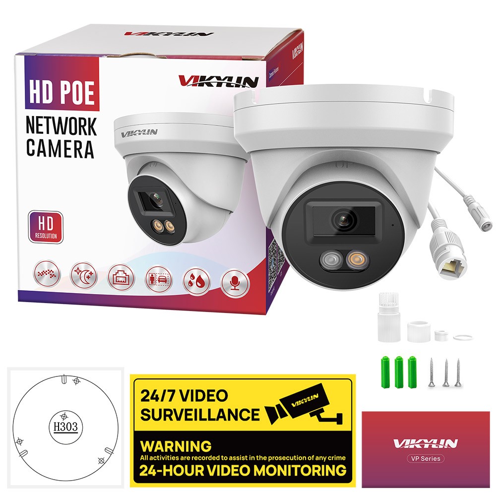 Vikylin 8ch CCTV System 5MP Camera Full Color IR Audio Outdoor 4k 8 POE NVR Lot