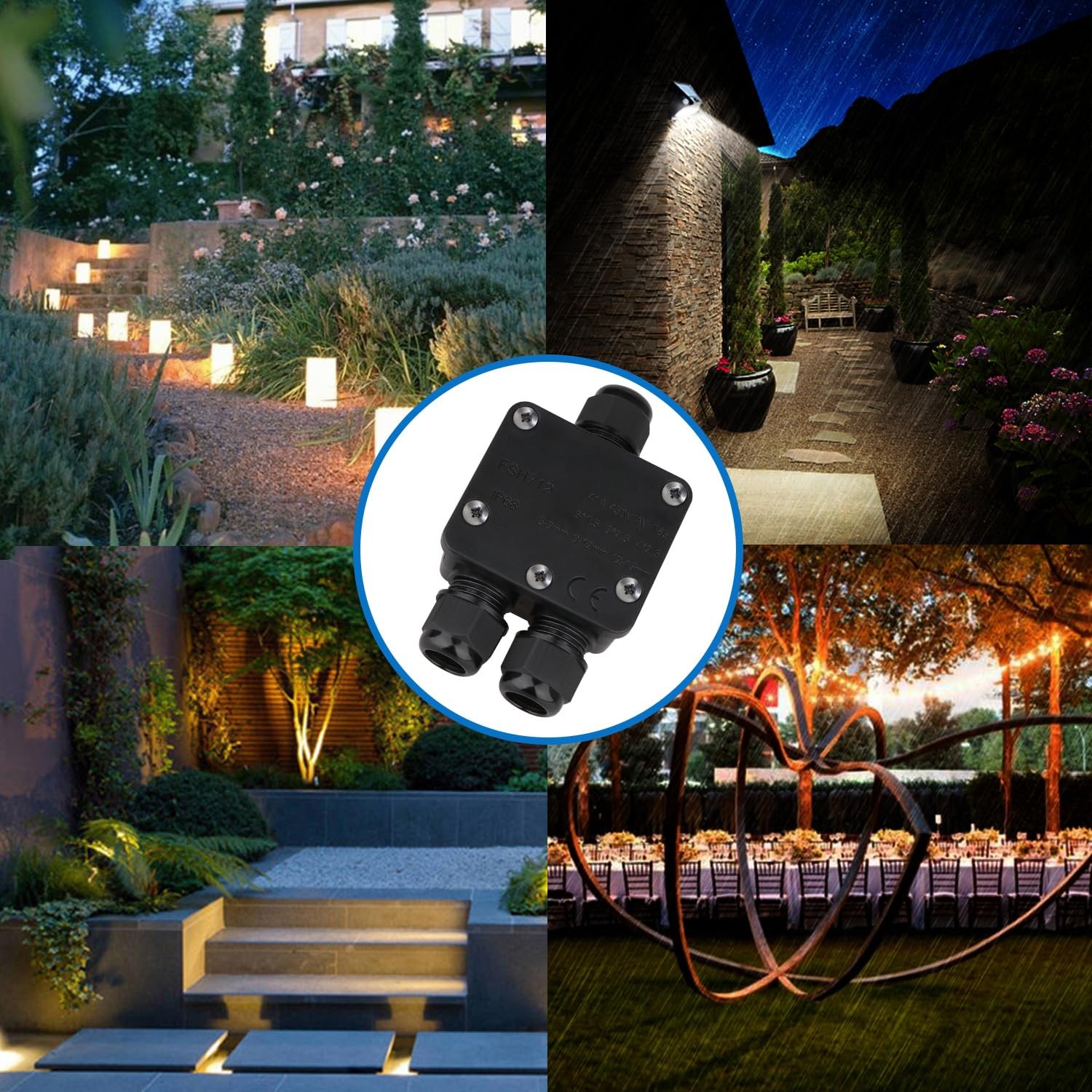 Helunsi 2 Pcs Waterproof Junction Box 3 Way, IP68 Small, Black-2 Pack