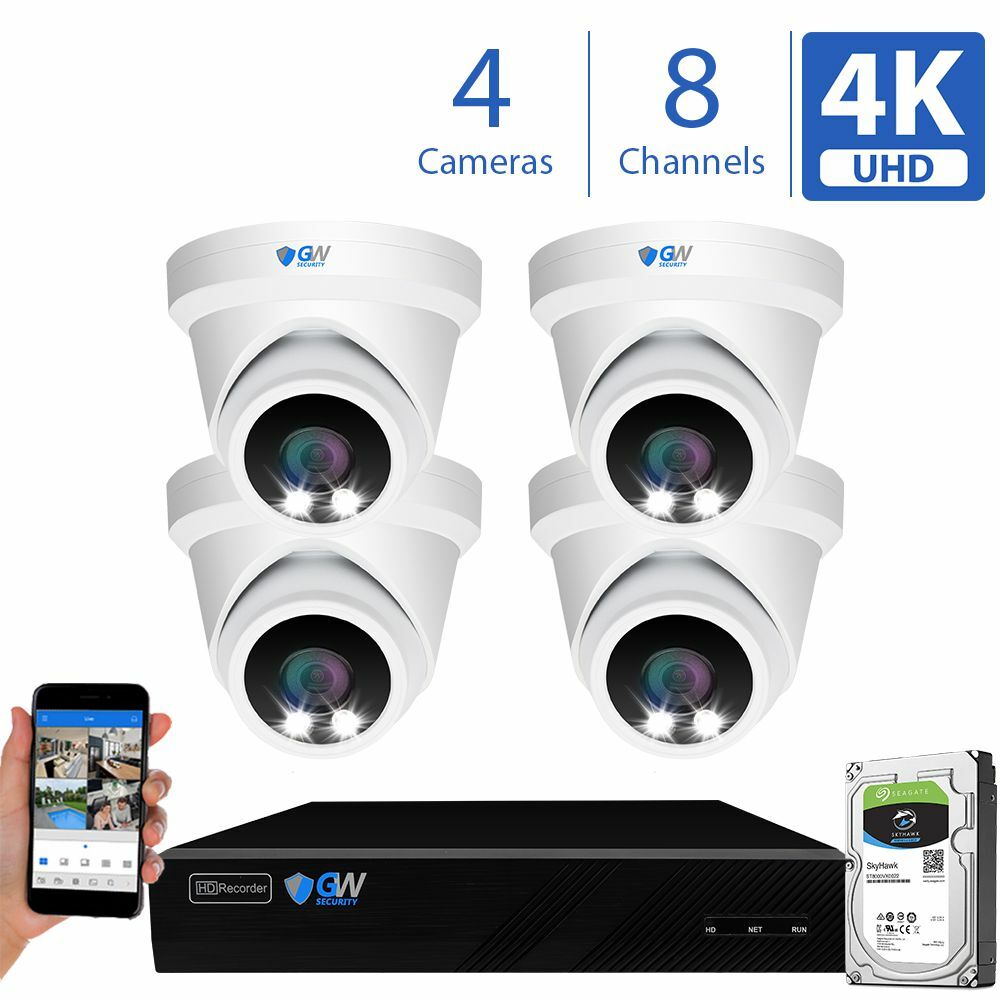 8 Channel NVR 4 X 8MP Starlight Color Night 4K PoE Dome Security Camera System