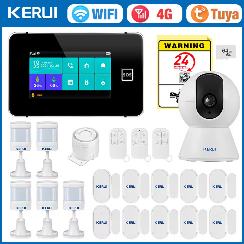 G64B 4G Home Burglar Alarm 4.3 Inch Touch Screen Home Alarm System WiFi GSM Tuya