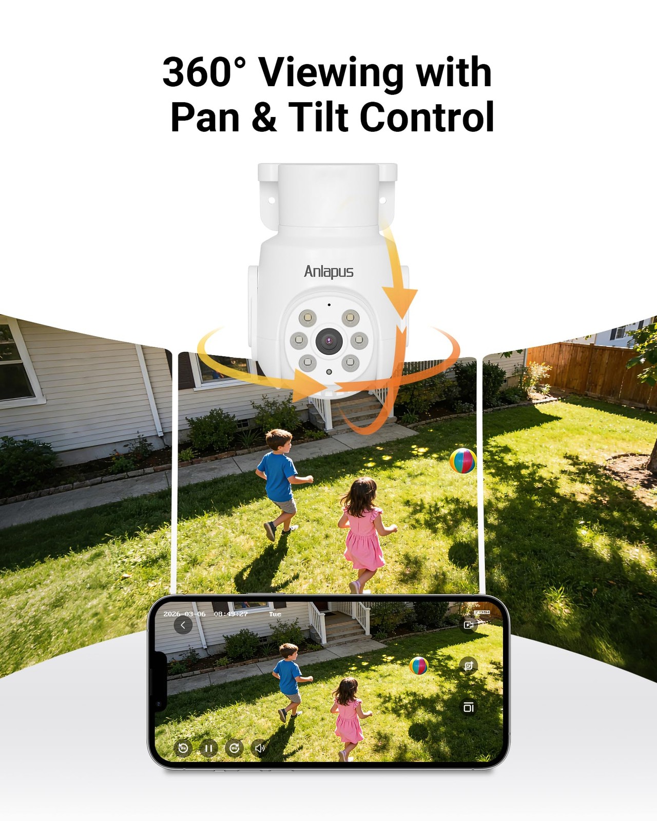 5MP Wired Security Camera System with Audio, 4pcs 1080P 360°View Pan/Tilt Cam…