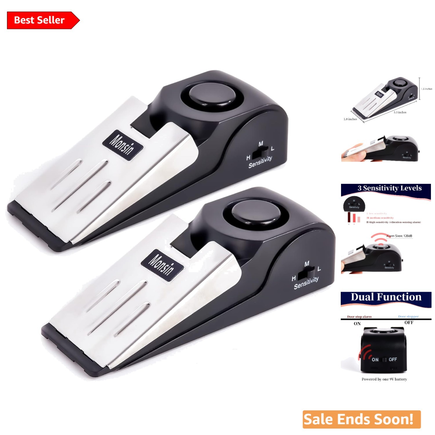 Modern Floor Wedge Door Stop Alarm – 120DB Security, Easy Setup & Portable