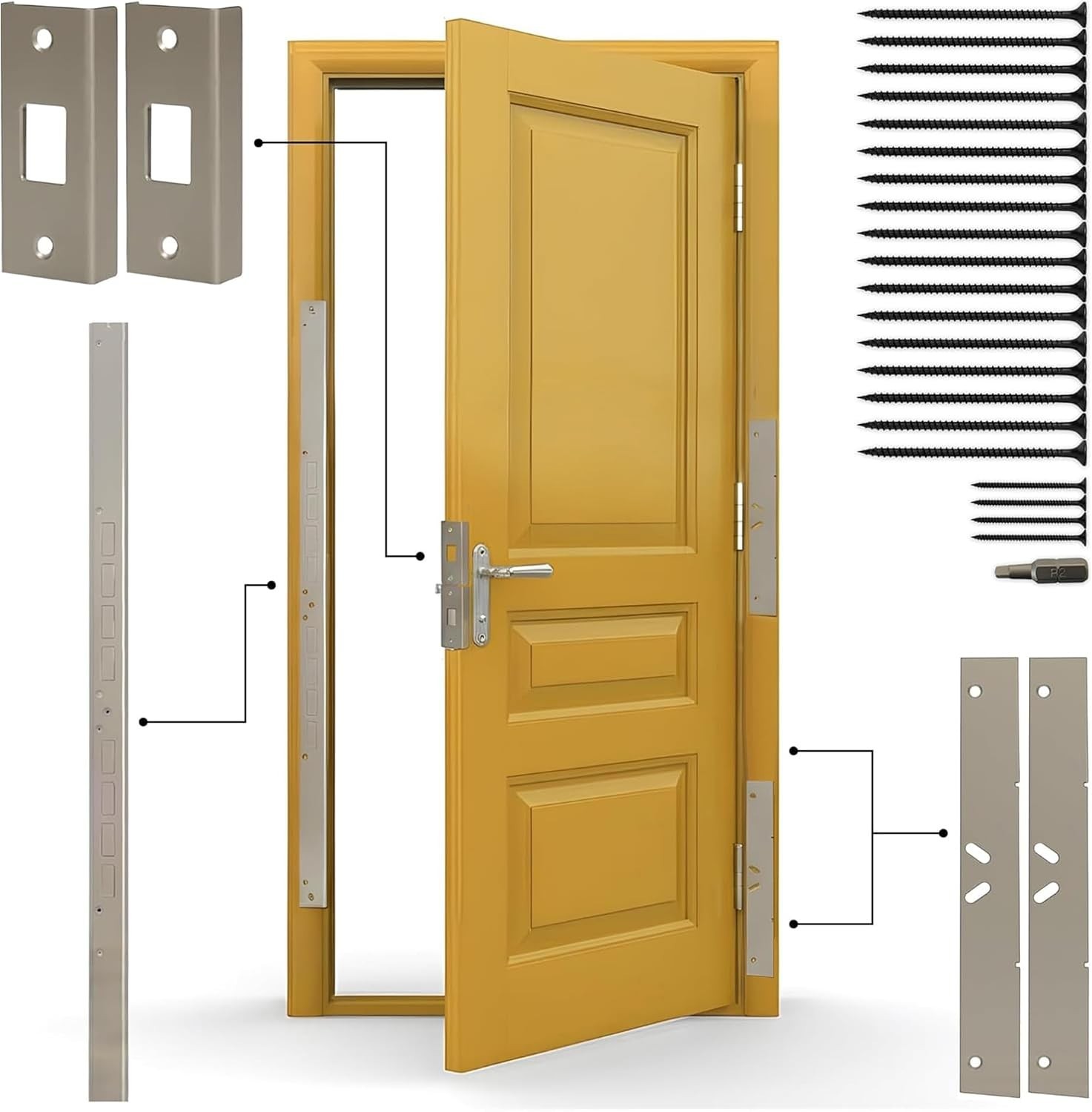 Effortless Installation 5-Piece Heavy Duty Door Reinforcement Kit – Satin Nickel