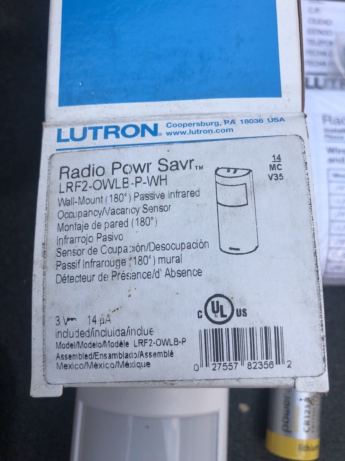 Lutron LRF2-OWLB-P-WH Radio Powr Savr Wireless Wall-Mounted Occupancy/Vacancy