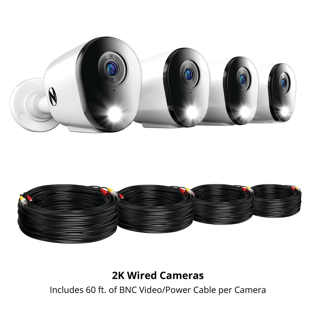 4 Channel 2K DVR with 4 Wired 2K Cameras, 64GB Micro SD Card, Expandable