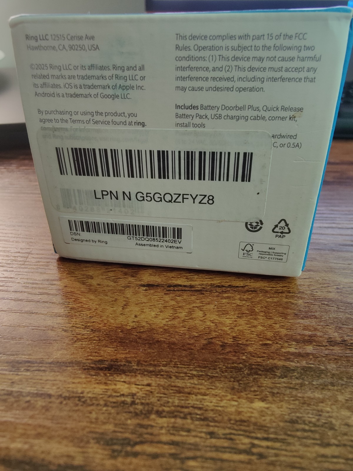 Ring Battery Doorbell Plus – Open Box Never Used