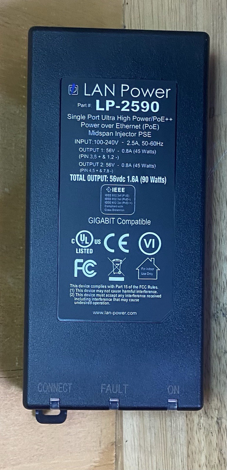 LAN-Power LP-2590 Single Port Ultra High Power 120 / 240 VAC 90 Watts Continuous