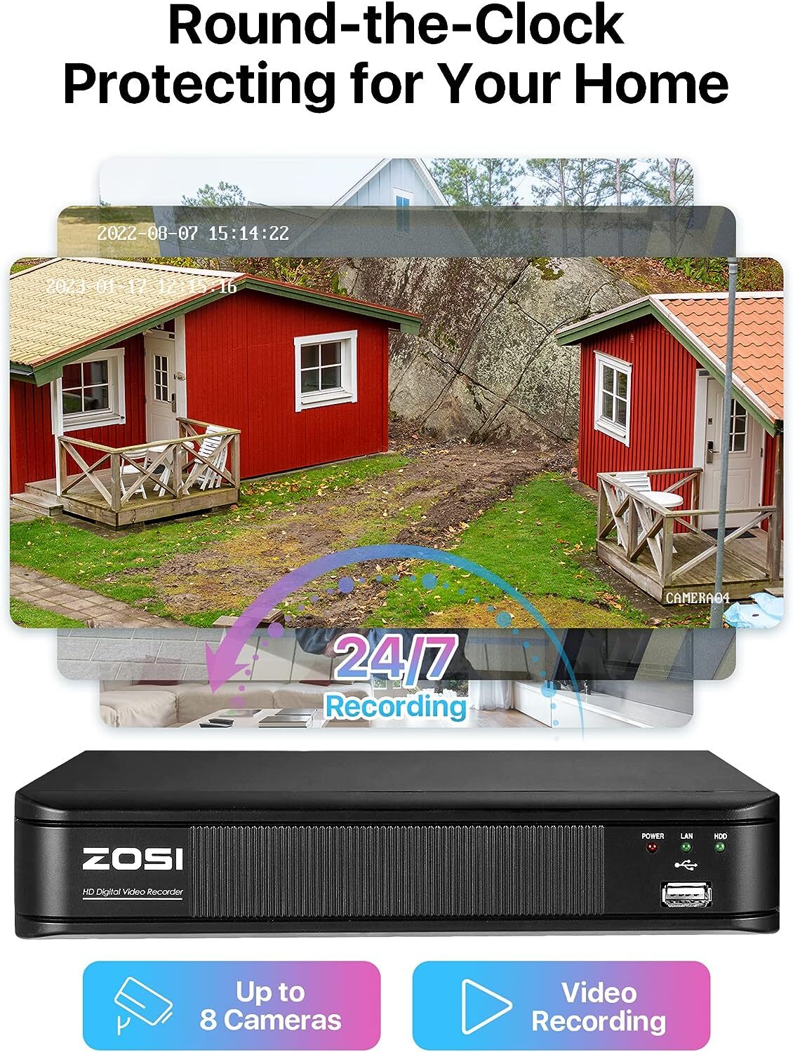 ZOSI H.265+ 5MP Lite 8CH Wired DVR 2MP Security CCTV Camera System 80ft IR Night