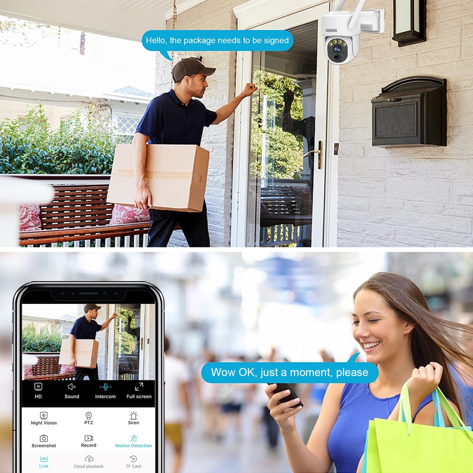 EVERSECU 2K Outdoor-Solar Security Camera Wireless with PTZ Full, 3MP Solar