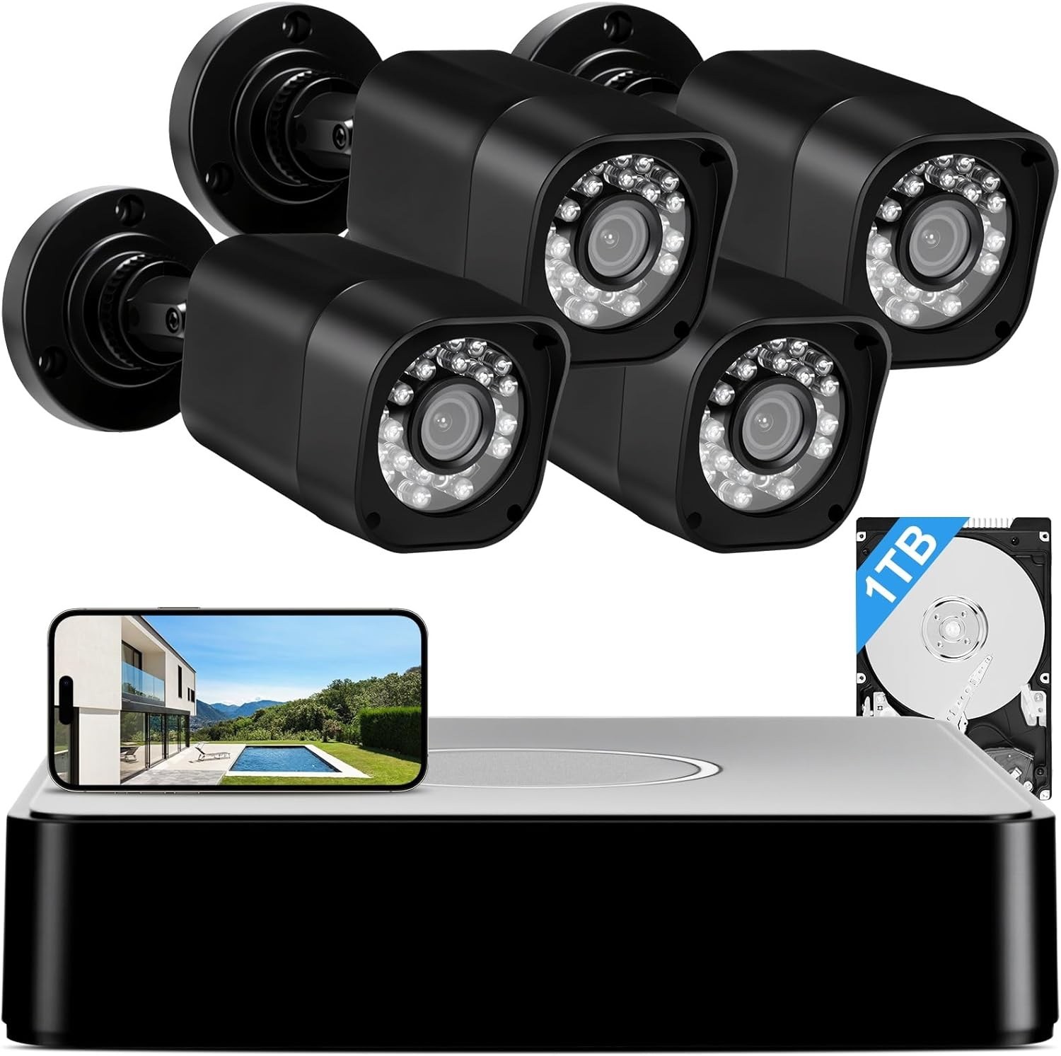 8CH 1TB 1080P Smart Wired Security Camera System with 4 Cameras & Cables