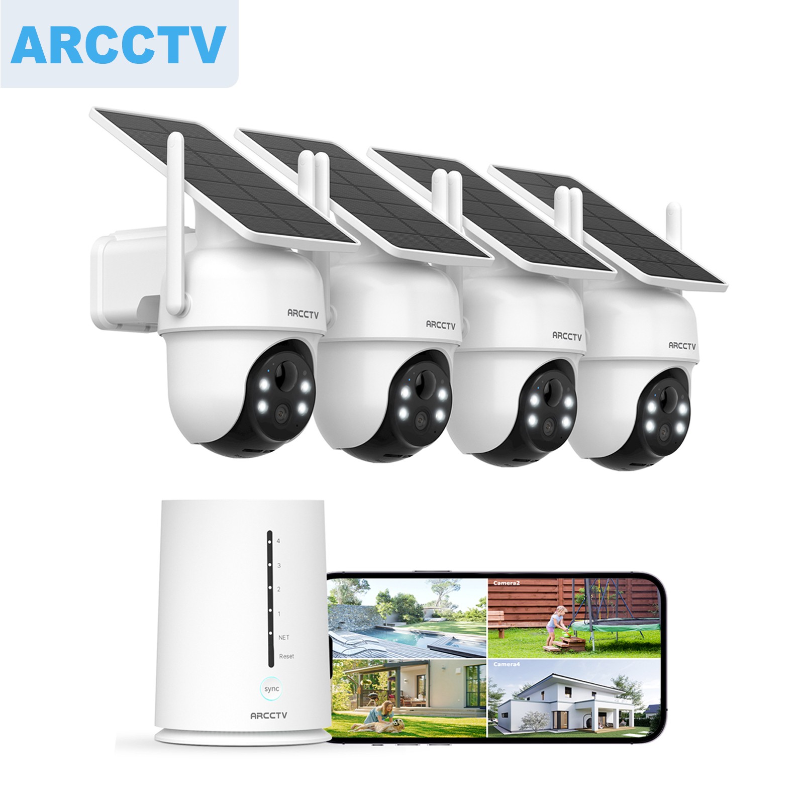 ARCCTV 4MP WiFi6 Wireless Security Camera System Solar Powered Outdoor PTZ CCTV