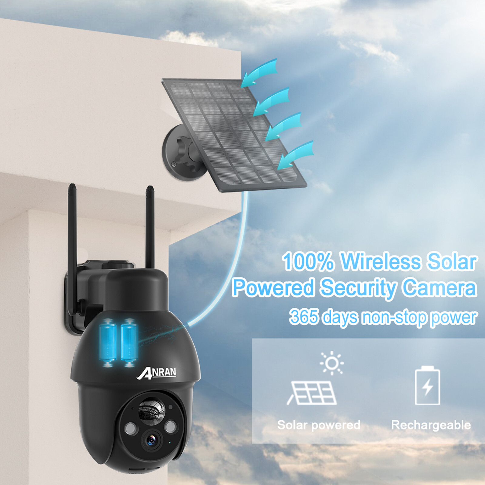 ANRAN 3MP Solar CCTV Camera Ourdoor Wireless Security Camera System WiFi Audio