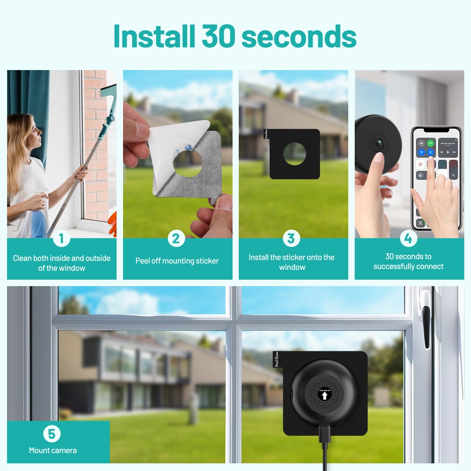 volmees 2K Window Camera, 5G & 2.4GHz WiFi Indoor Dome Camera Short-2P, Black
