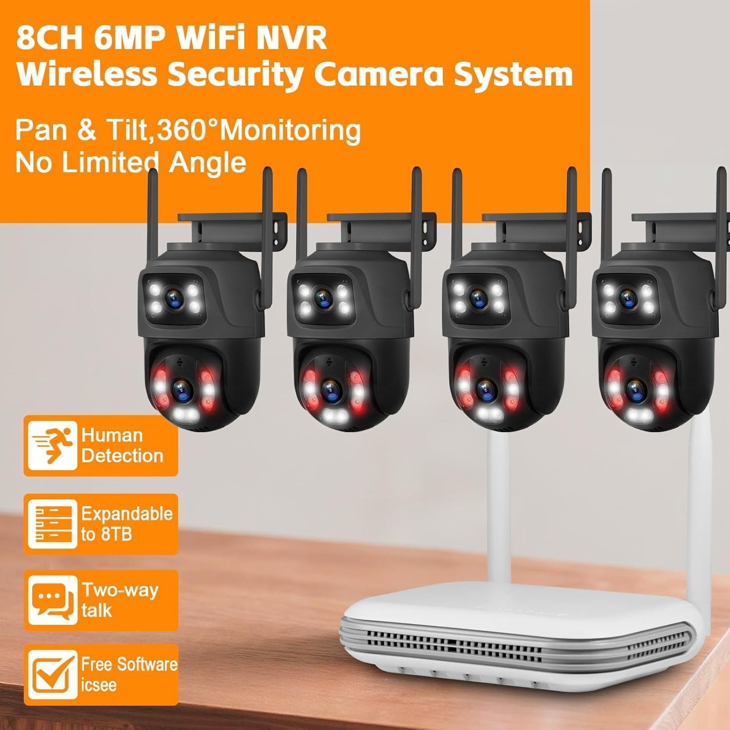 Security Camera System Outdoor Wireless Audio Wifi Home CCTV 6MP 8CH NVR 500GB