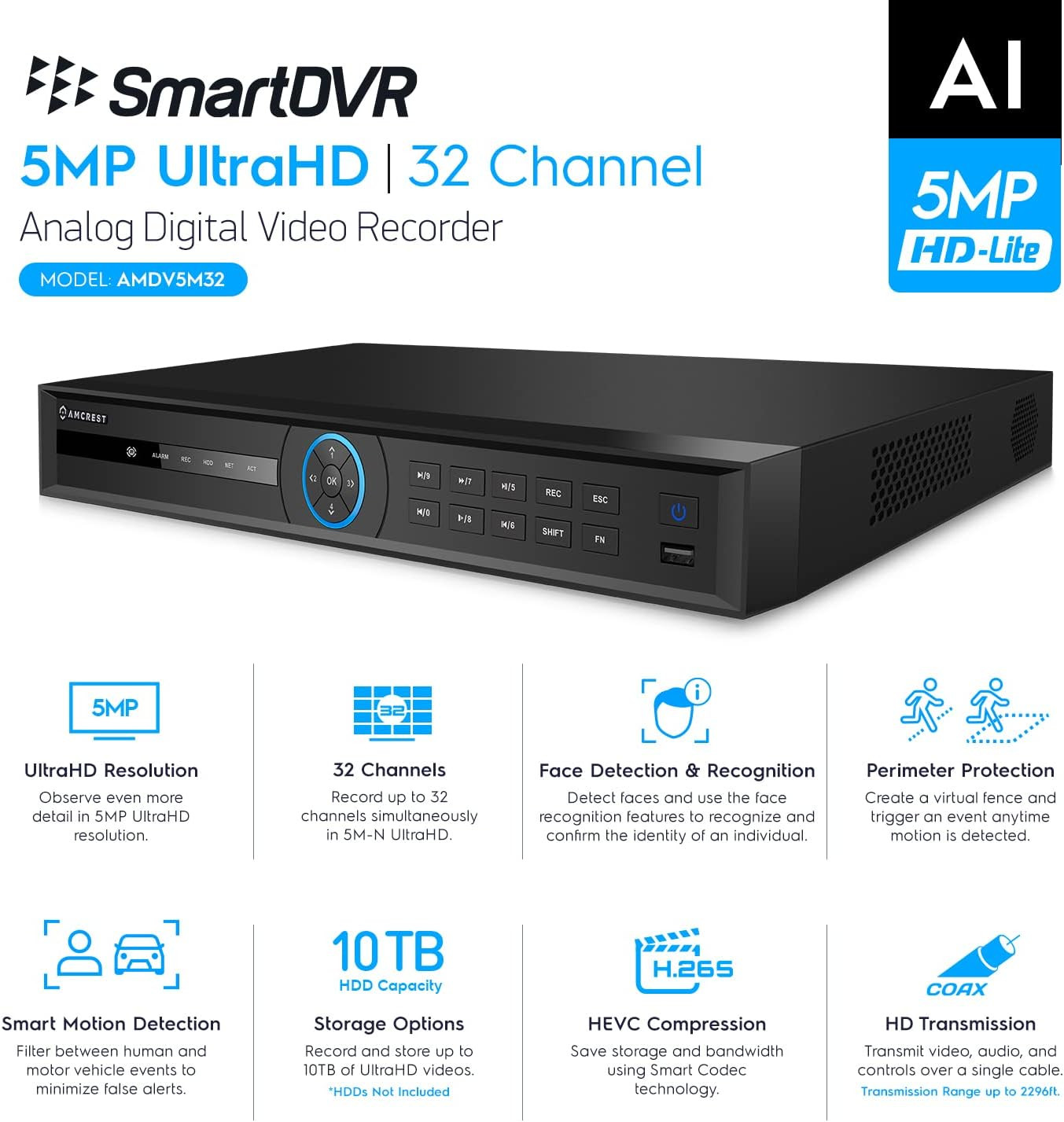 5MP Ultrahd 32 Channel DVR Security Camera System Recorder, 5MP Security DVR for