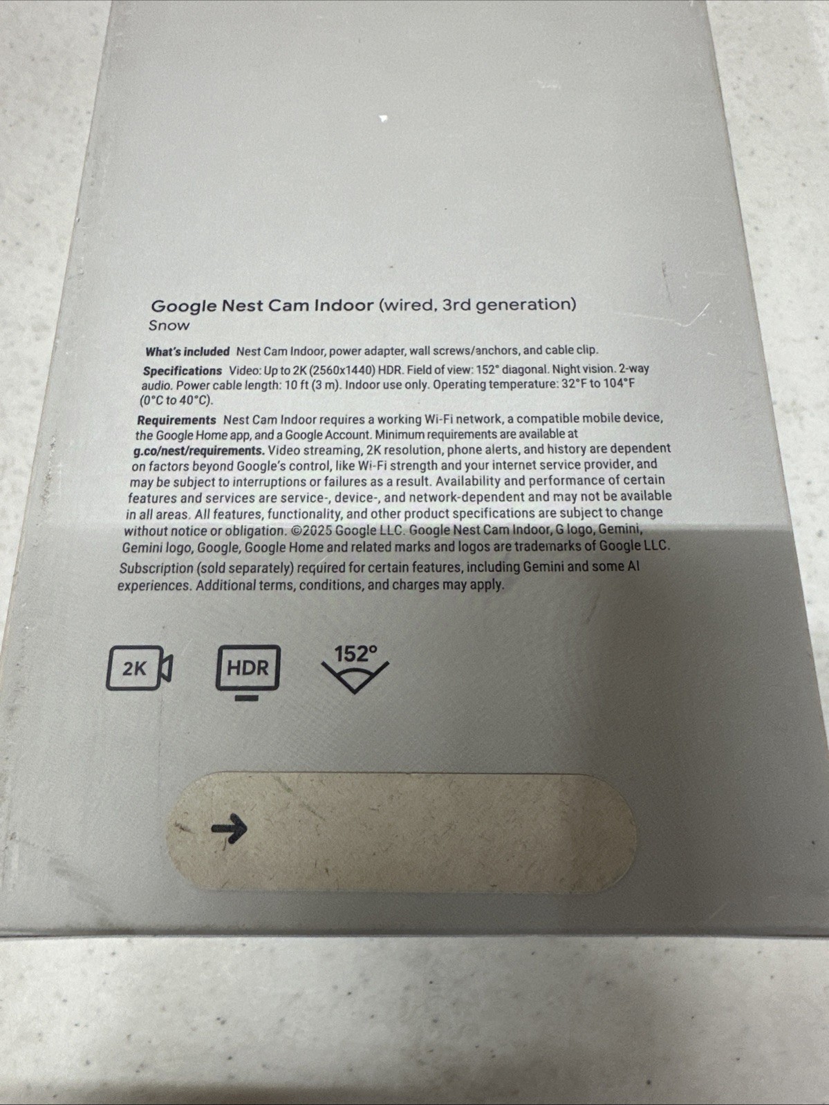 New Google Nest Cam Indoor 2K 3rd Gen Wired Security Camera G1NRR