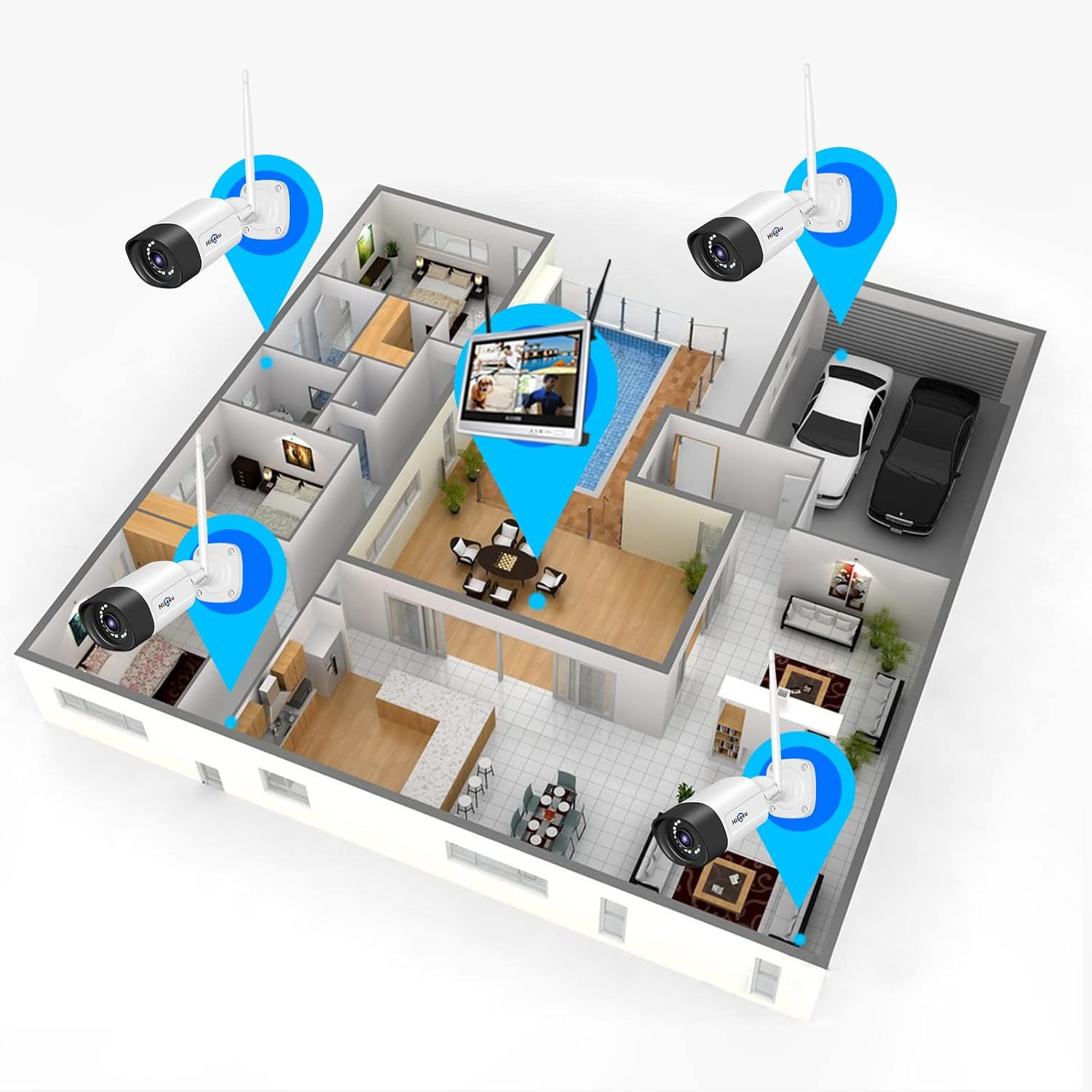 5MP Wireless Security Camera System with 12″ LCD Monitor, 3TB HDD, 10CH 8MP NVR,