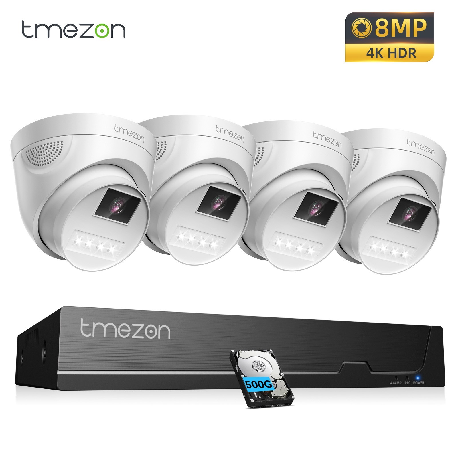 4K 8MP PoE Security Camera System H.265+ 8CH NVR 500GB Human Detect Waterproof