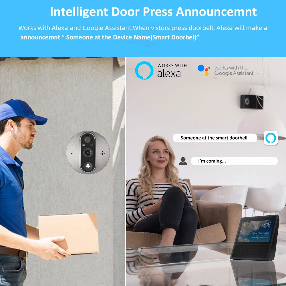 Tuya 3MP WiFi Peephole Doorbell Camera PIR Motion Detector 4.3in Digital Viewer
