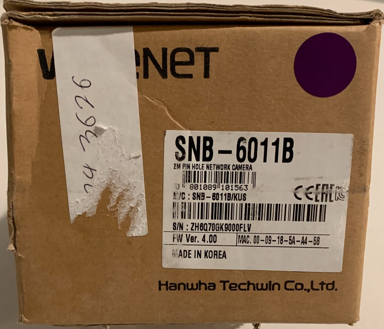Wisenet SNB-6011B 2M Pin Hole Network Camera