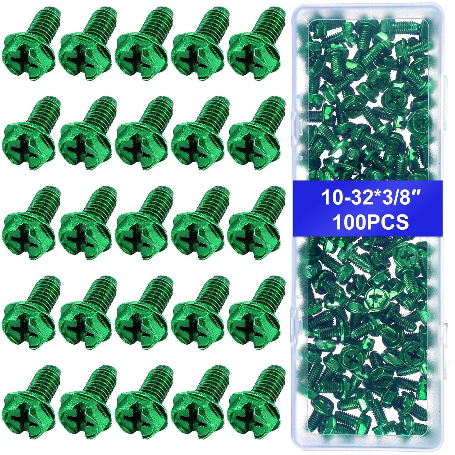 100 Pcs Ground Screws for Electrical Box, 10-32 x 3/8 Inch Green Hex Head Gro…