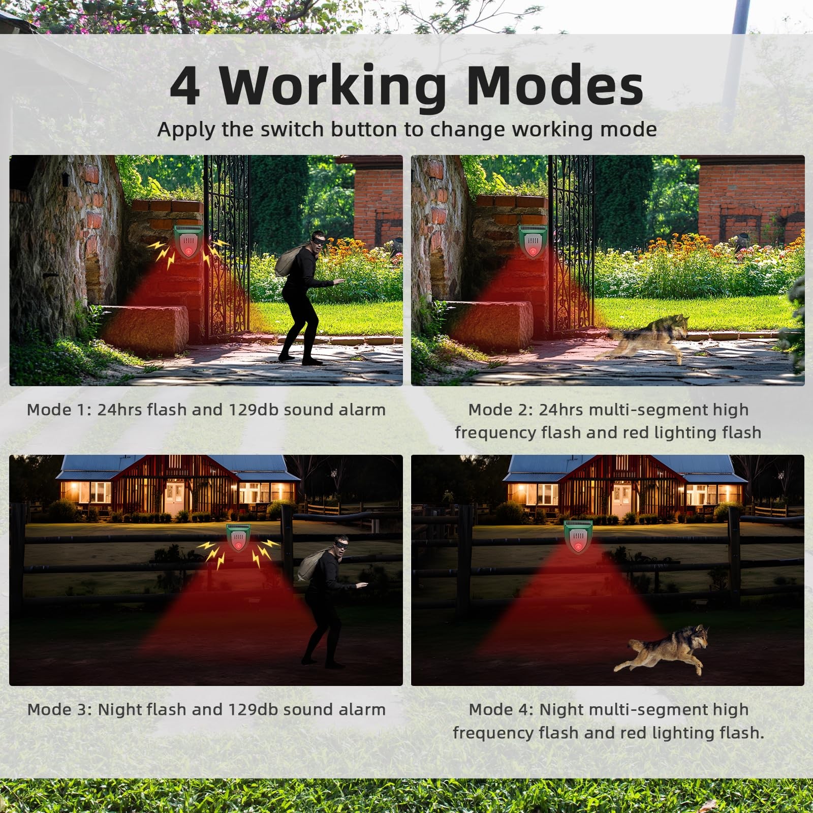 4-Pack Solar Motion Sensor Alarm with Sound and Ultrasonic, Ultrasonic Motion…