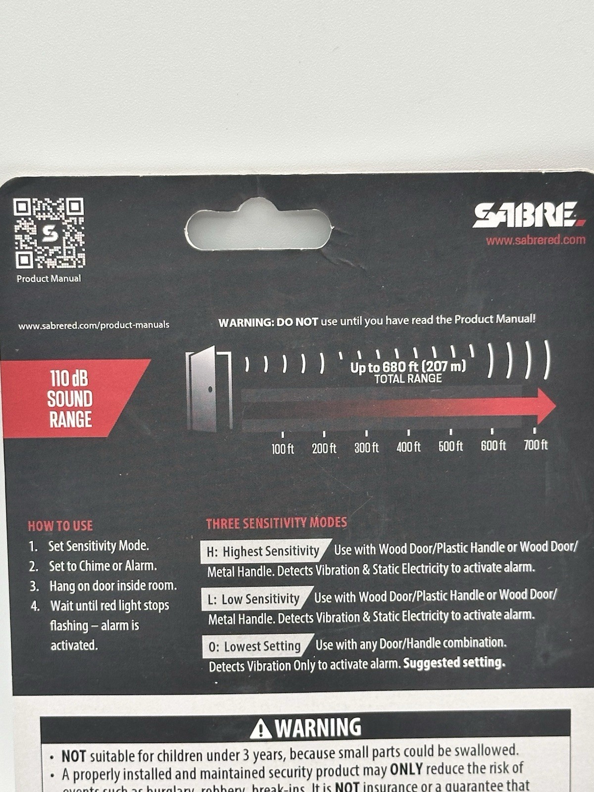 Sabre Door Handle Alarm Portable Security 3 Modes 110dB Travel Hotel Home