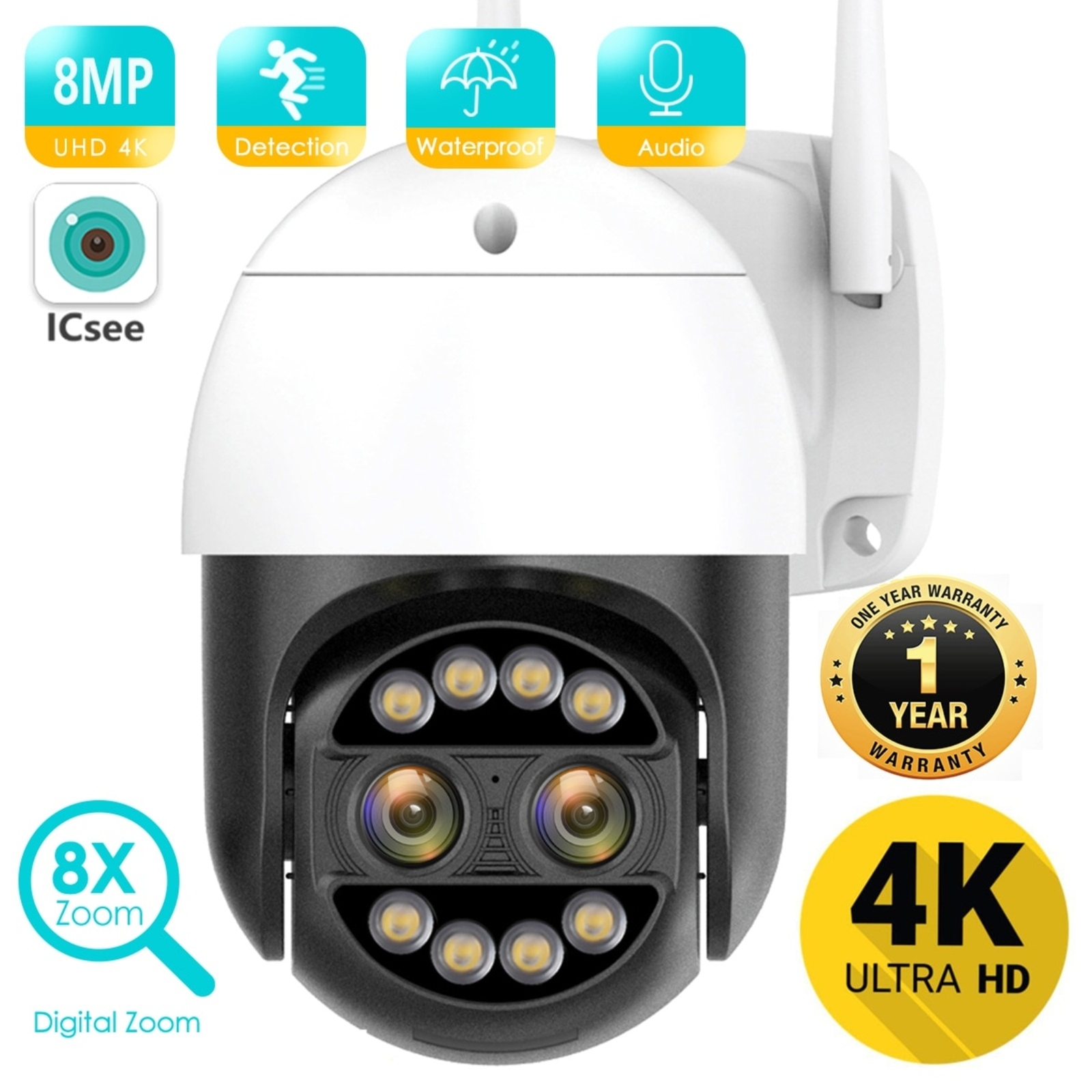 BESDER 8MP 4K 8x Hybrid Zoom 2.8+12mm Dual Lens PTZ IP Camera WiFi Human sensor