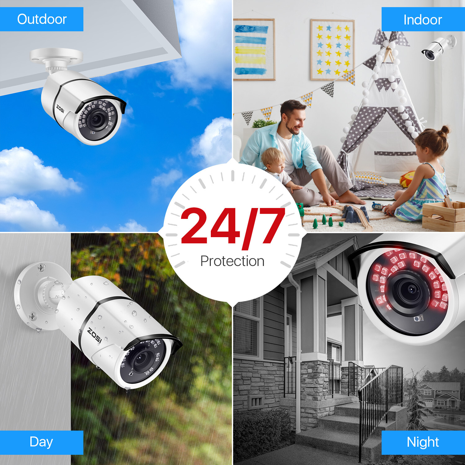ZOSI H.265+ 1080p Security Camera System 16ch 5MP Lite CCTV DVR 2MP Outdoor