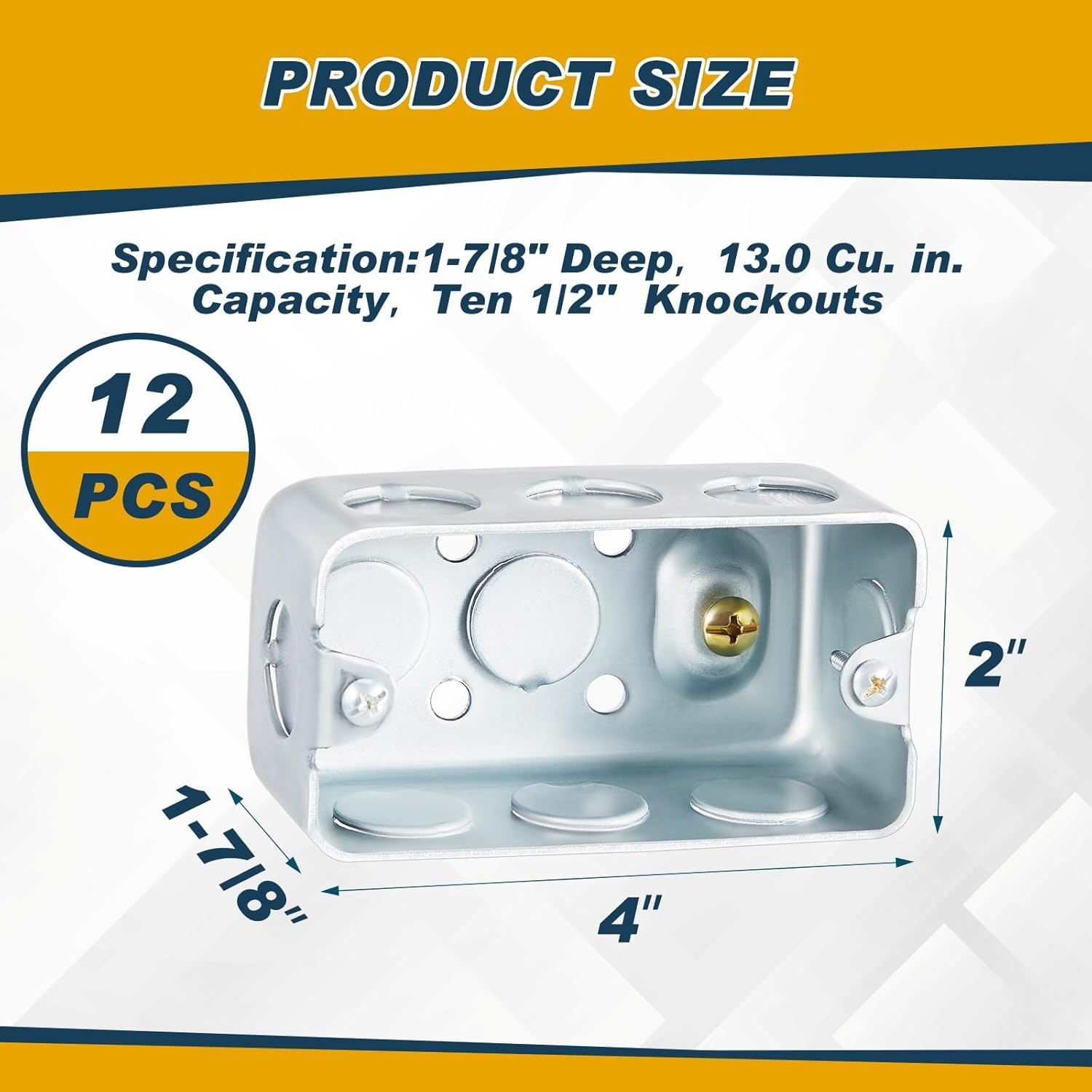 12 Pcs Electrical Box Junction Galvanized Steel Metal 4 x 2 Inch