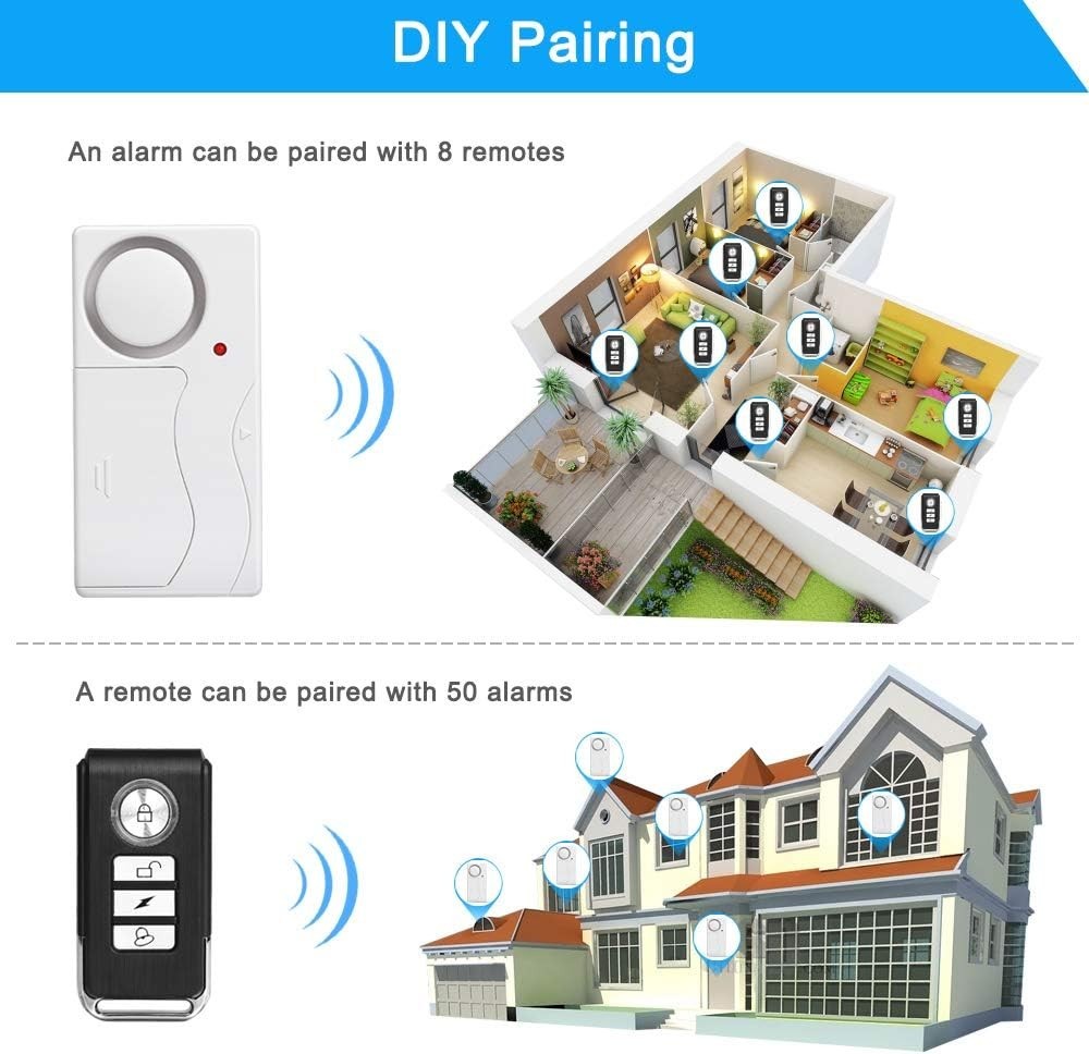 Programmable Wireless Door Alarm with Remote | 105 dB Alert for Peace of Mind
