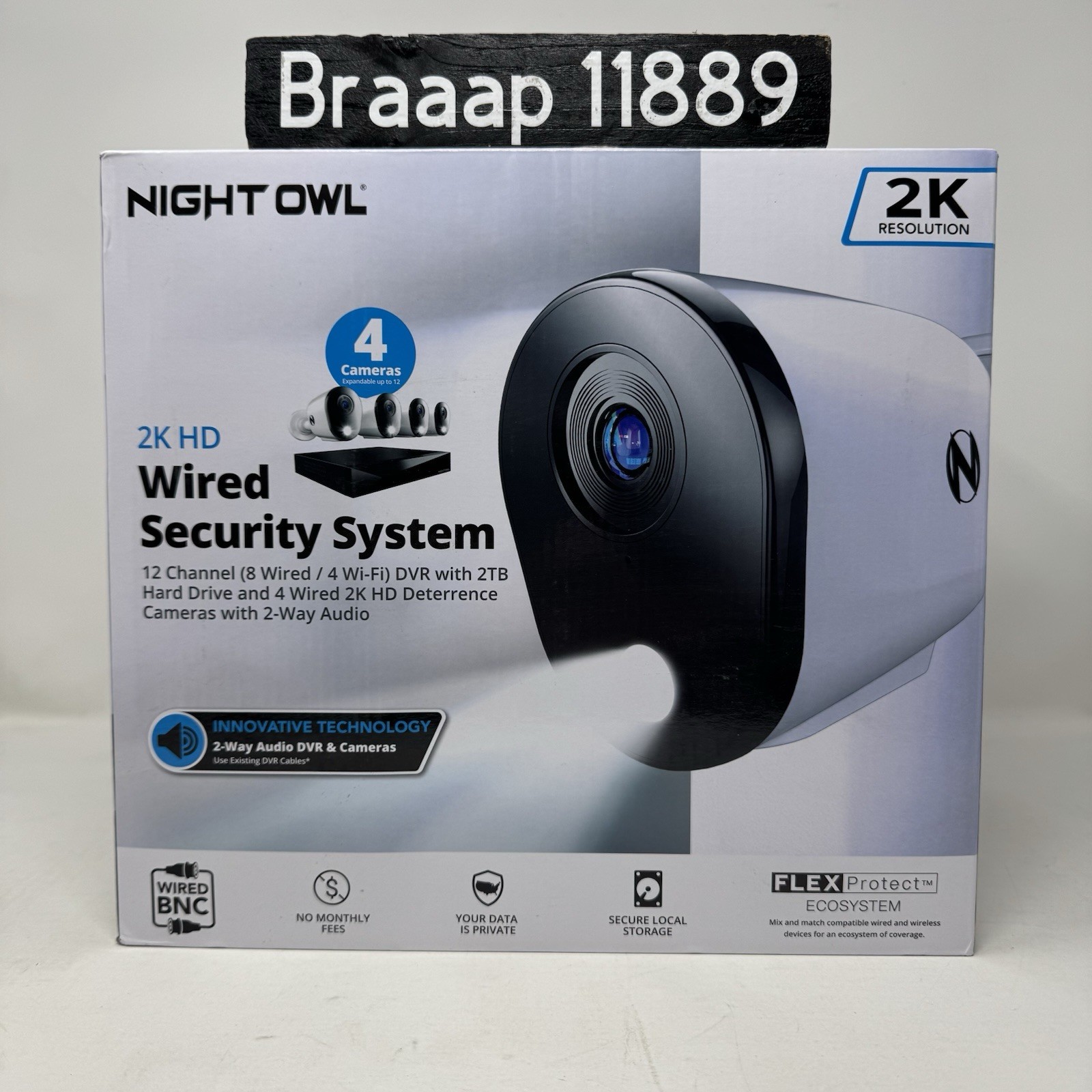 Night Owl 2K Wired Security System 4 Cameras 2TB DVR Night Vision 2-Way Audio