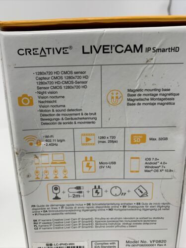 X2 Creative Live! Cam IP SmartHD 720p Wi-Fi Monitoring Camera BLACK (A12)