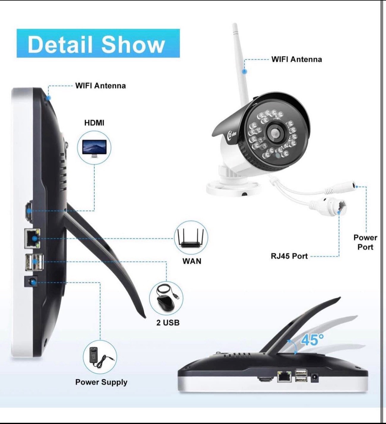 XVIM 12″ Wireless Security Camera System 4 Waterproof Cameras 1TB 1080P