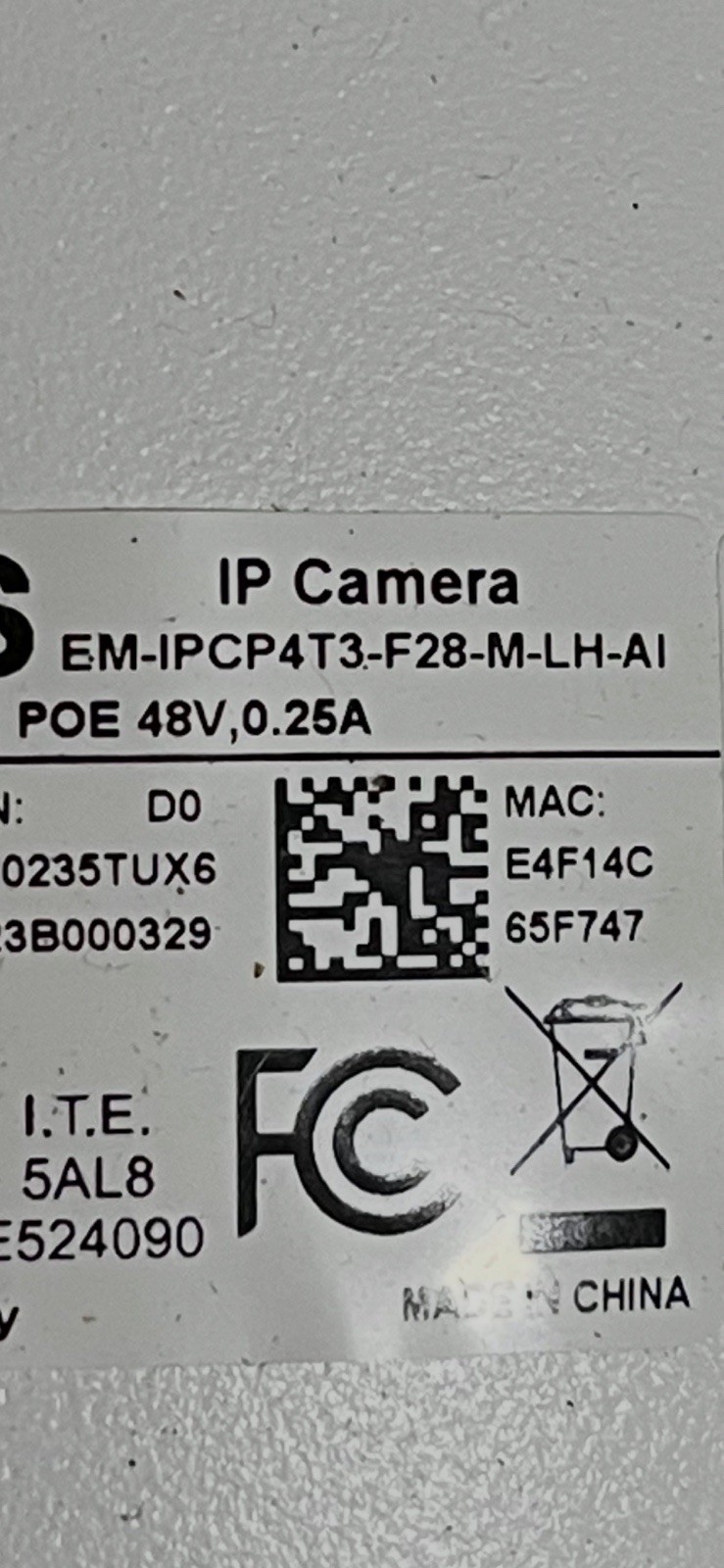 ENS EM-IPCP4T3-F28-M-LH-AI 4MP IP Turret Camera 2.8mm Fixed Lens PoE Ethernet