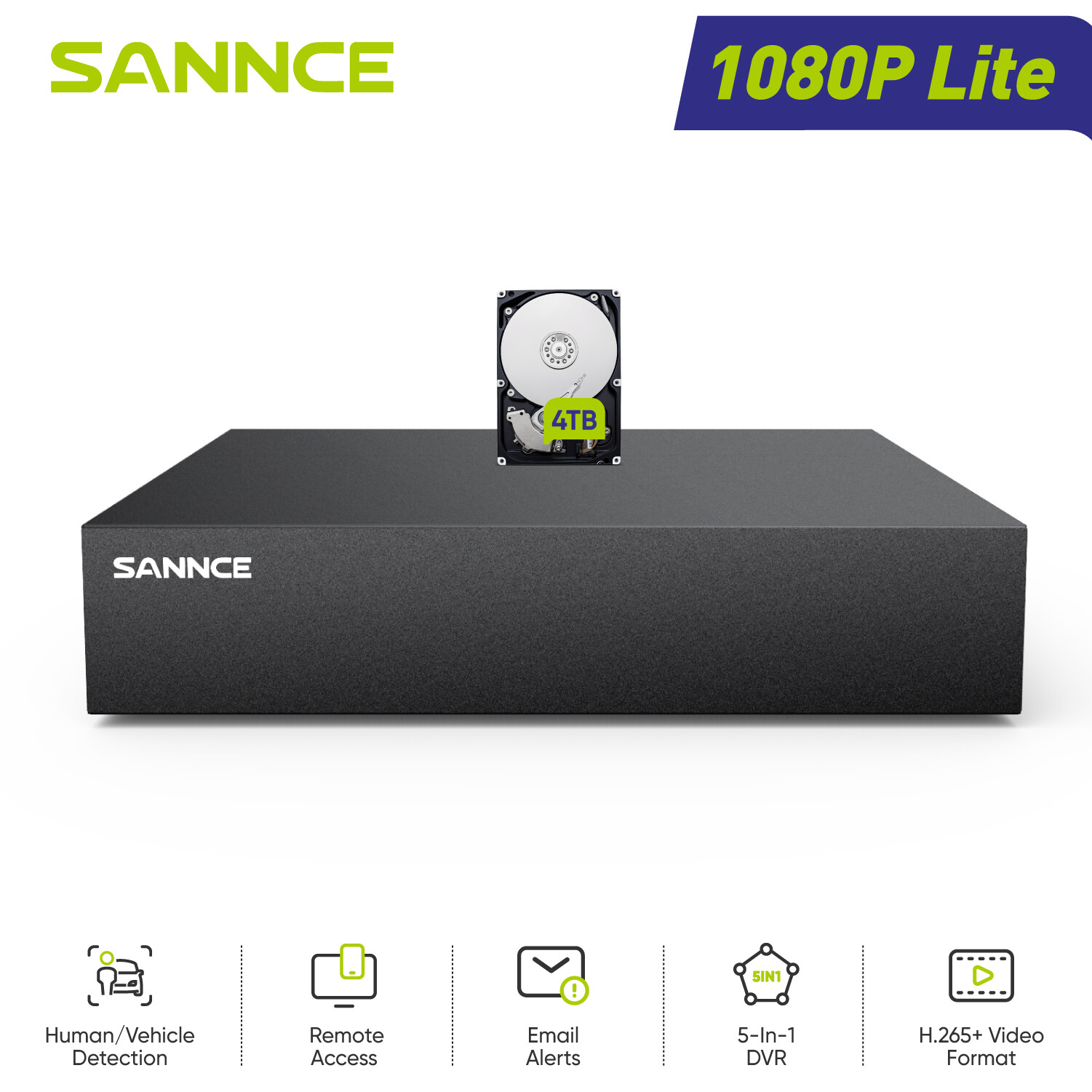 SANNCE 16CH 8CH 1080P Lite DVR Video Recorder CCTV Security System AI Detection
