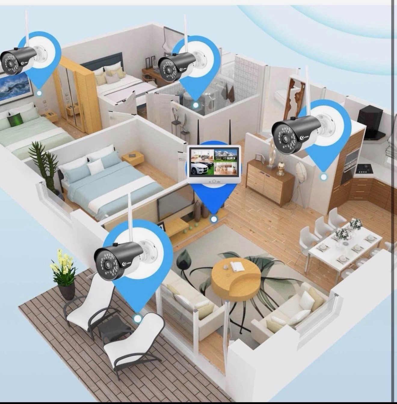 XVIM 12″ Wireless Security Camera System 4 Waterproof Cameras 1TB 1080P