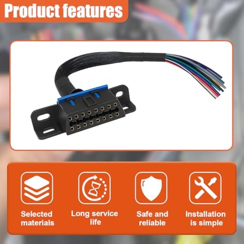 OBD2 J1962F Female to Open Pigtail Cable with Mount Bracket, 1FT/30CM 16PIN 1PC