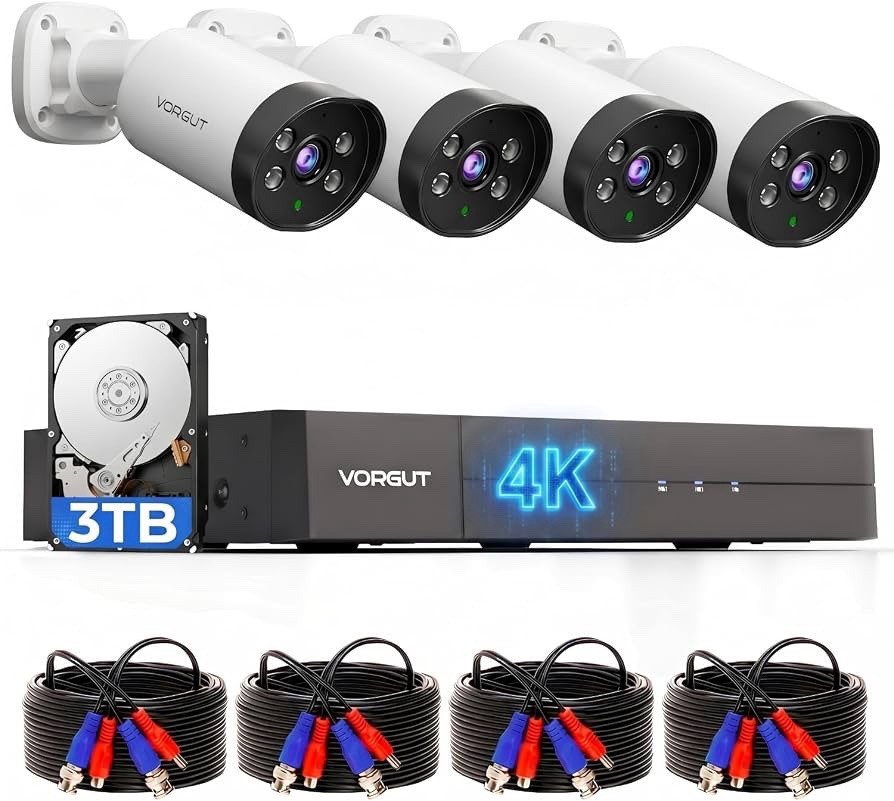 GNF-4K 8MP Wired Security Camera System 8CH DVR 4 Outdoor Cams 3TB HDD AI