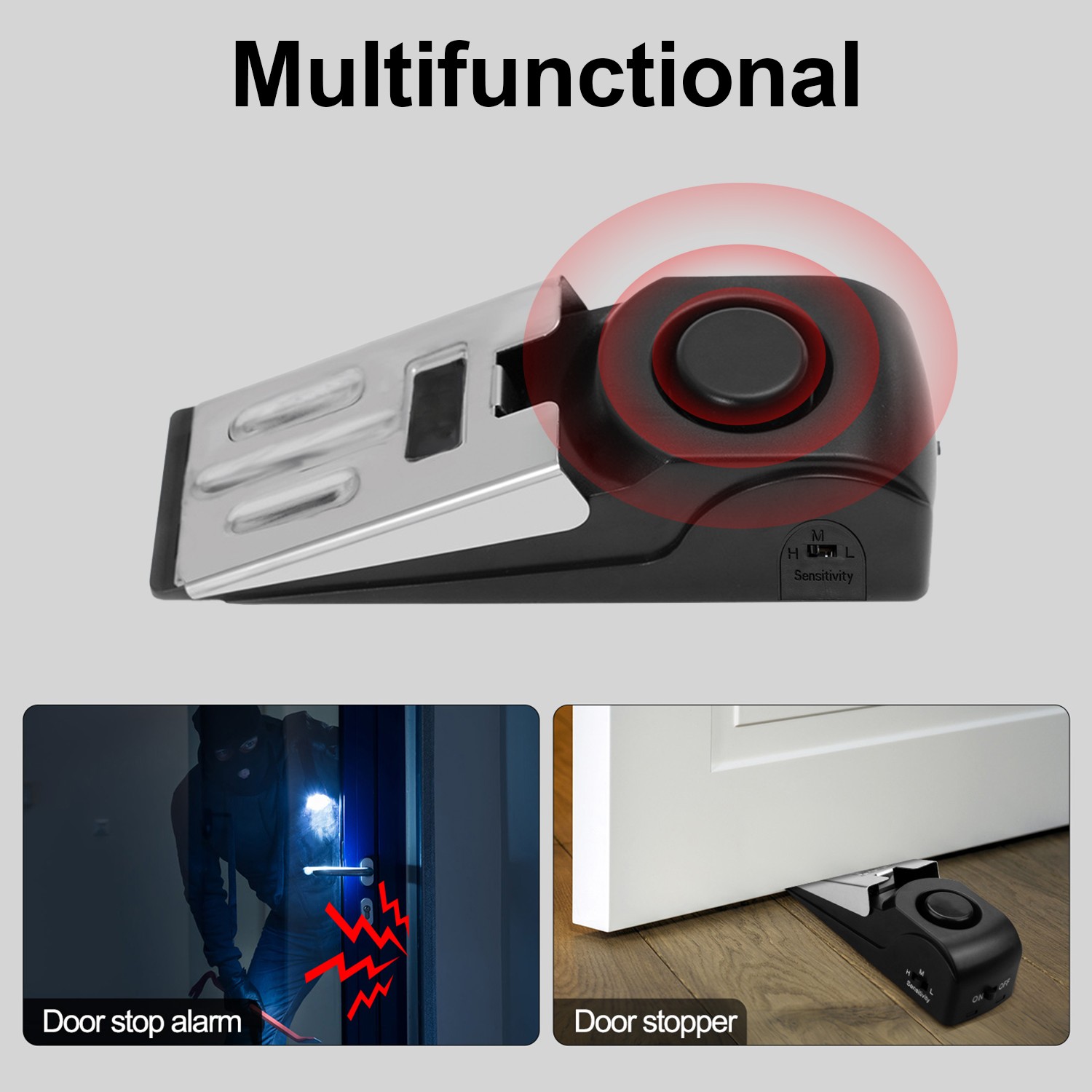 Wireless Door Stop Blocking Alarm Vibration Triggered Alert Security System