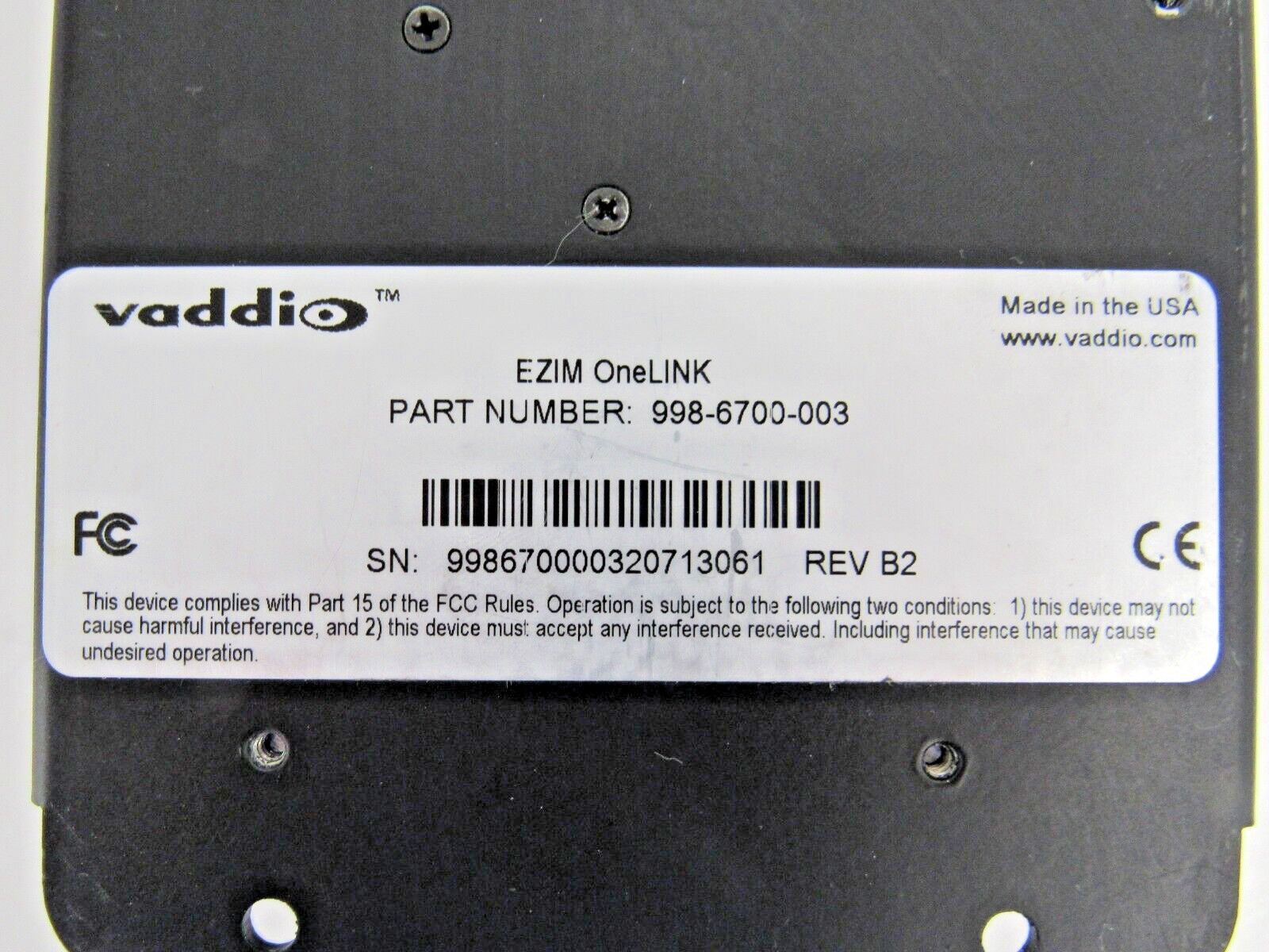 Vaddio 998-6700-003 EZIM OneLink Camera Interface NO AC Adapter