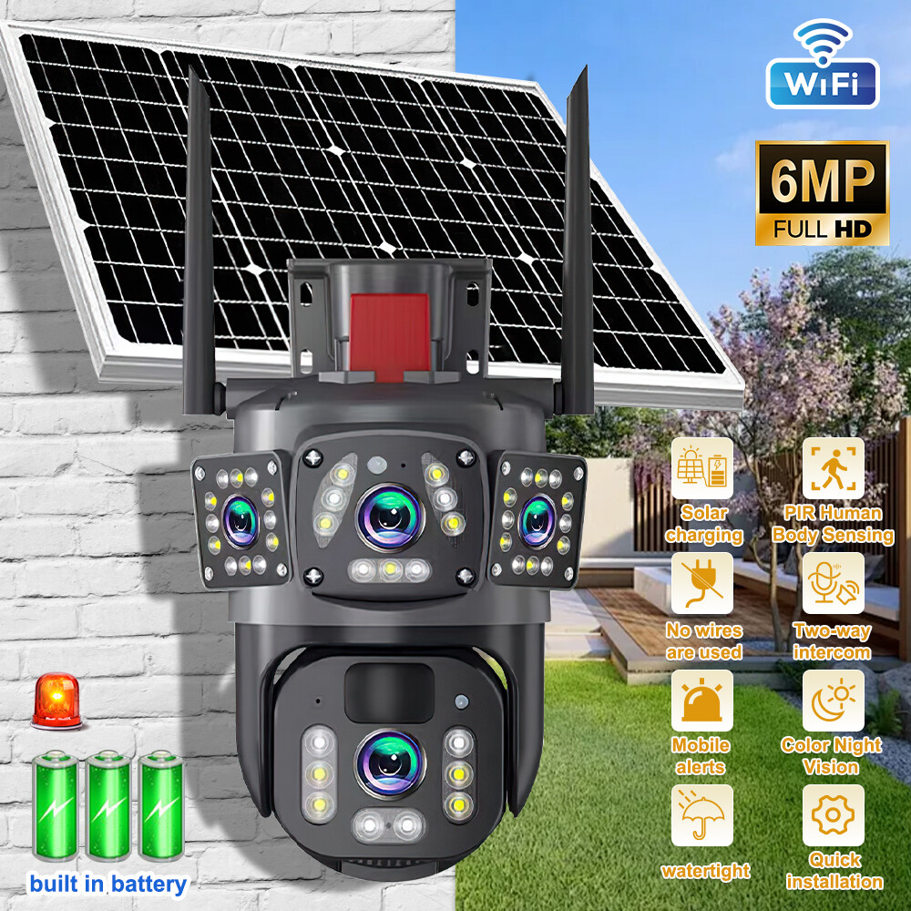 4K Dual-Lens WiFi Battery Camera 6X Hybrid Zoom with Solar Panel Outdoor US