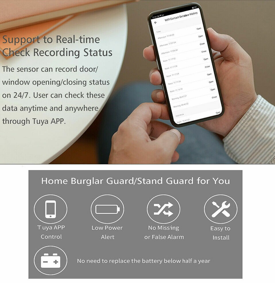 WiFi Door Sensor Window Magnetic Detector Burglar Alarm Home Tuya Security Lot