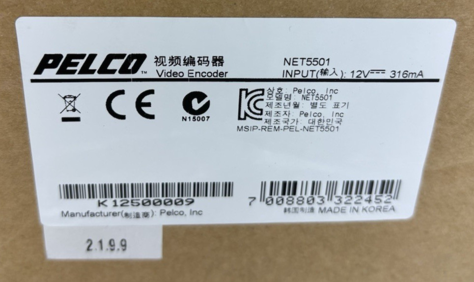 Pelco NET5501-US 1 Channel Rack Encoder, US