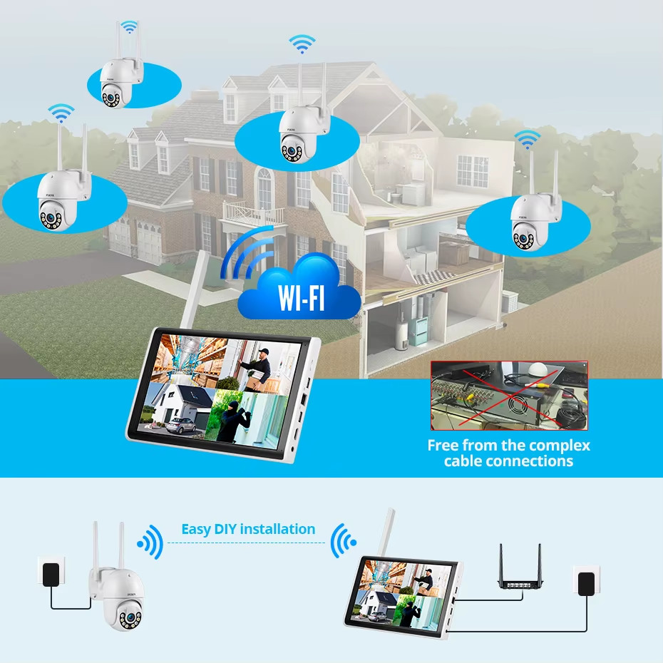 H.265 10.1inch LCD Screen 8CH Wireless NVR Security Outdoor Camera WIFI System K