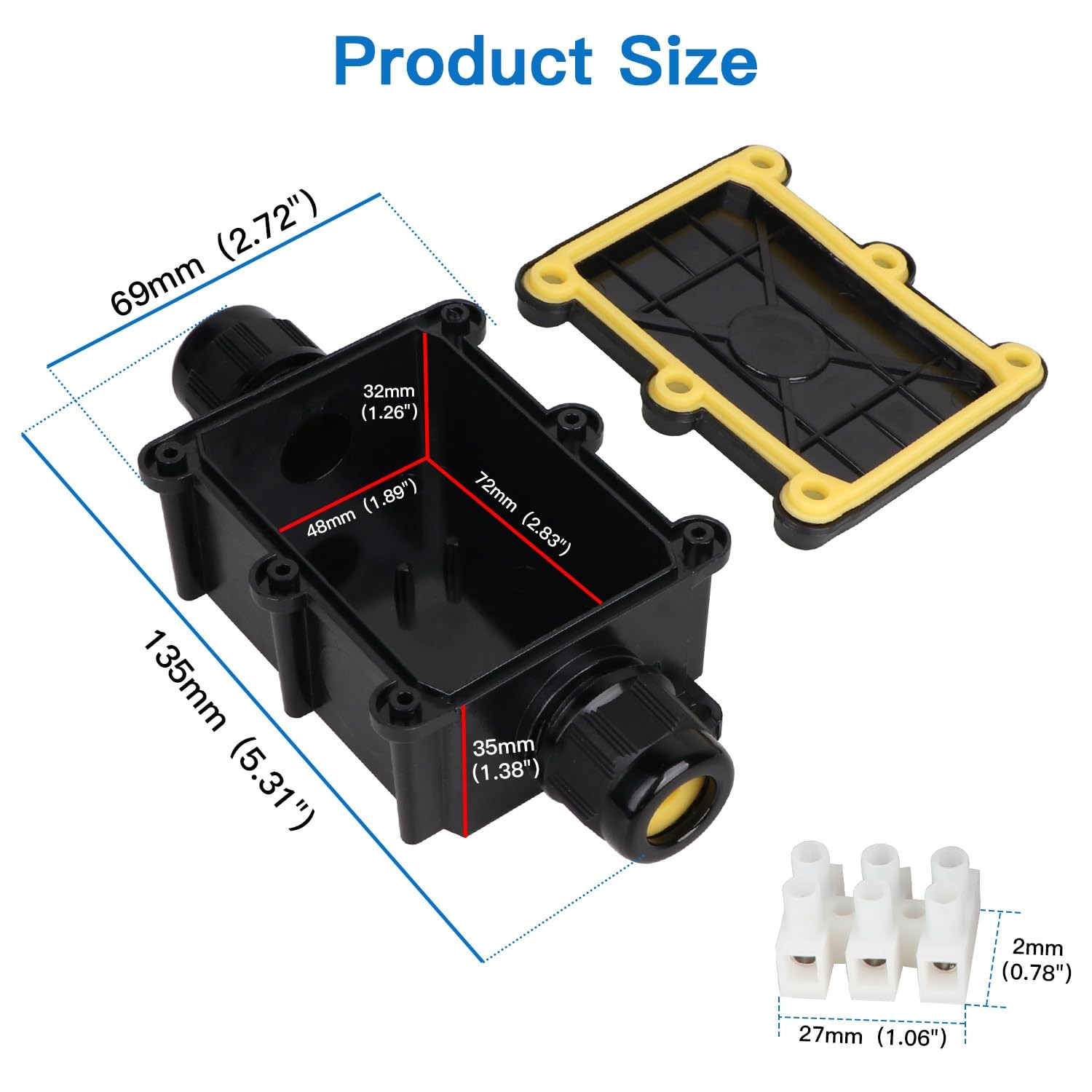 Helunsi 2 Pieces Internal Size: L 2.83 x W 1.89 x H 1.26inch, Black-2pcs